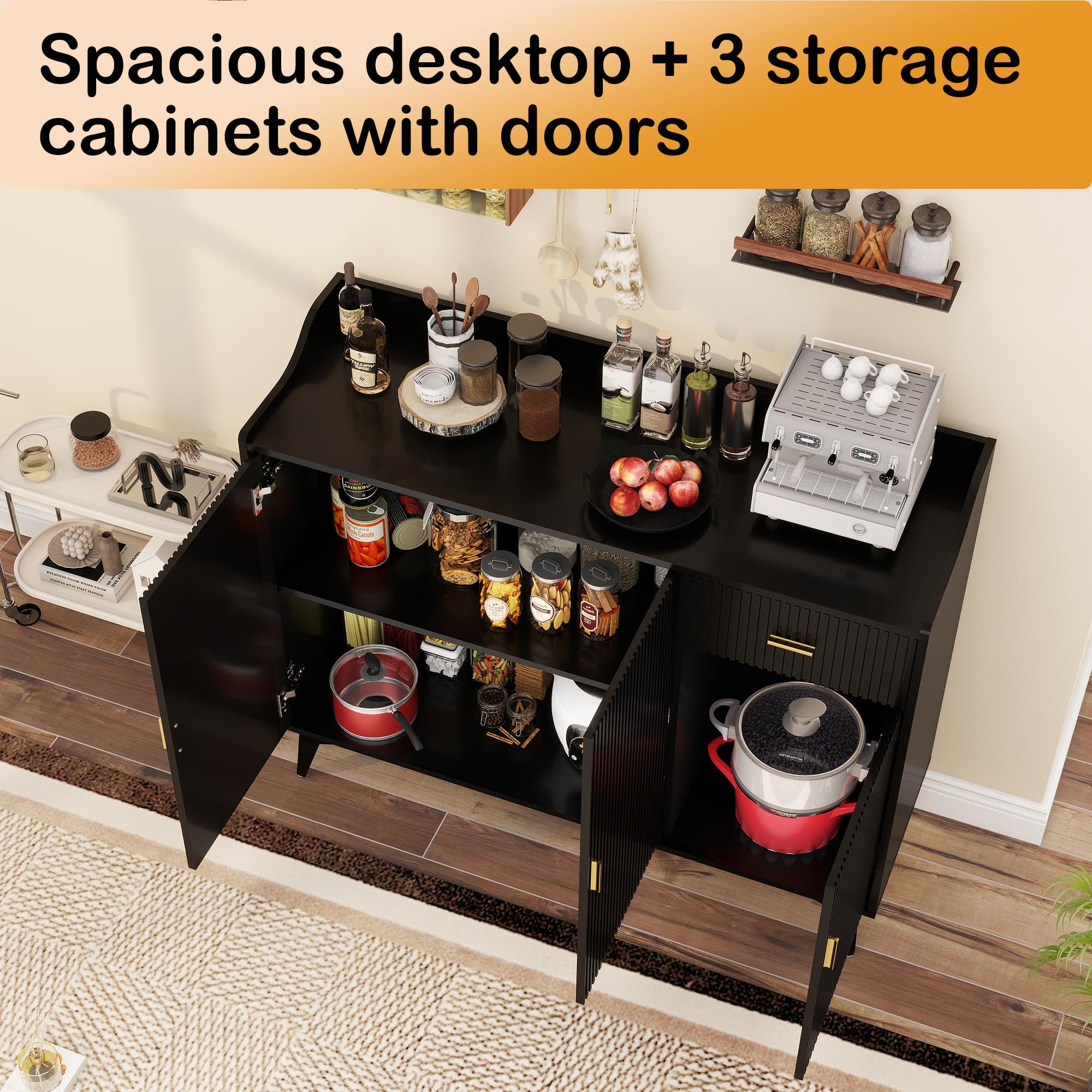 Fluted Sideboard Buffet Cabinet with Storage