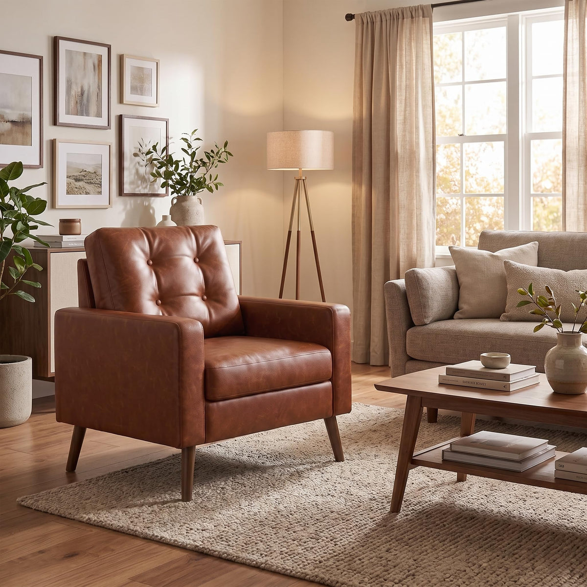Mid-Century Faux Leather Armchair