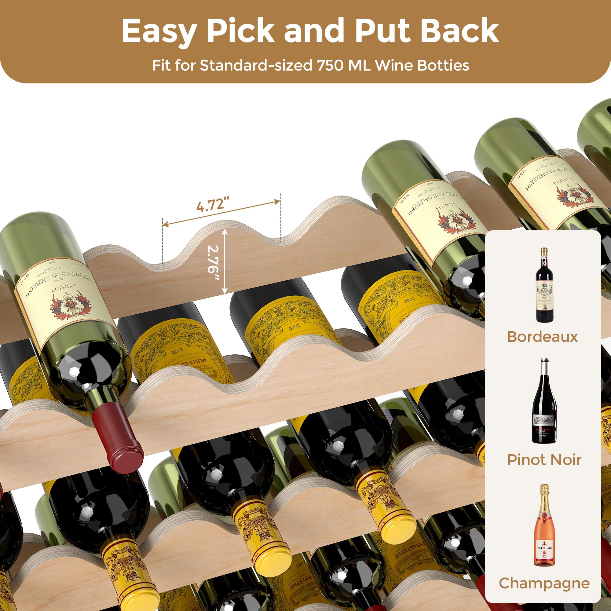 54-Bottle Freestanding Wooden Wine Rack