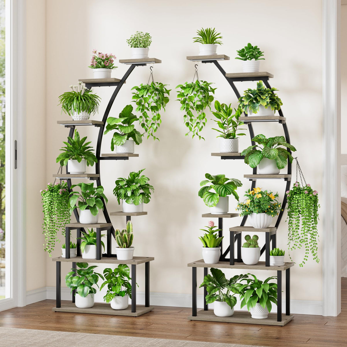 2 Pack Plant Stand Indoor with Grow Lights, 9 Tier Large Tall Plant Shelf