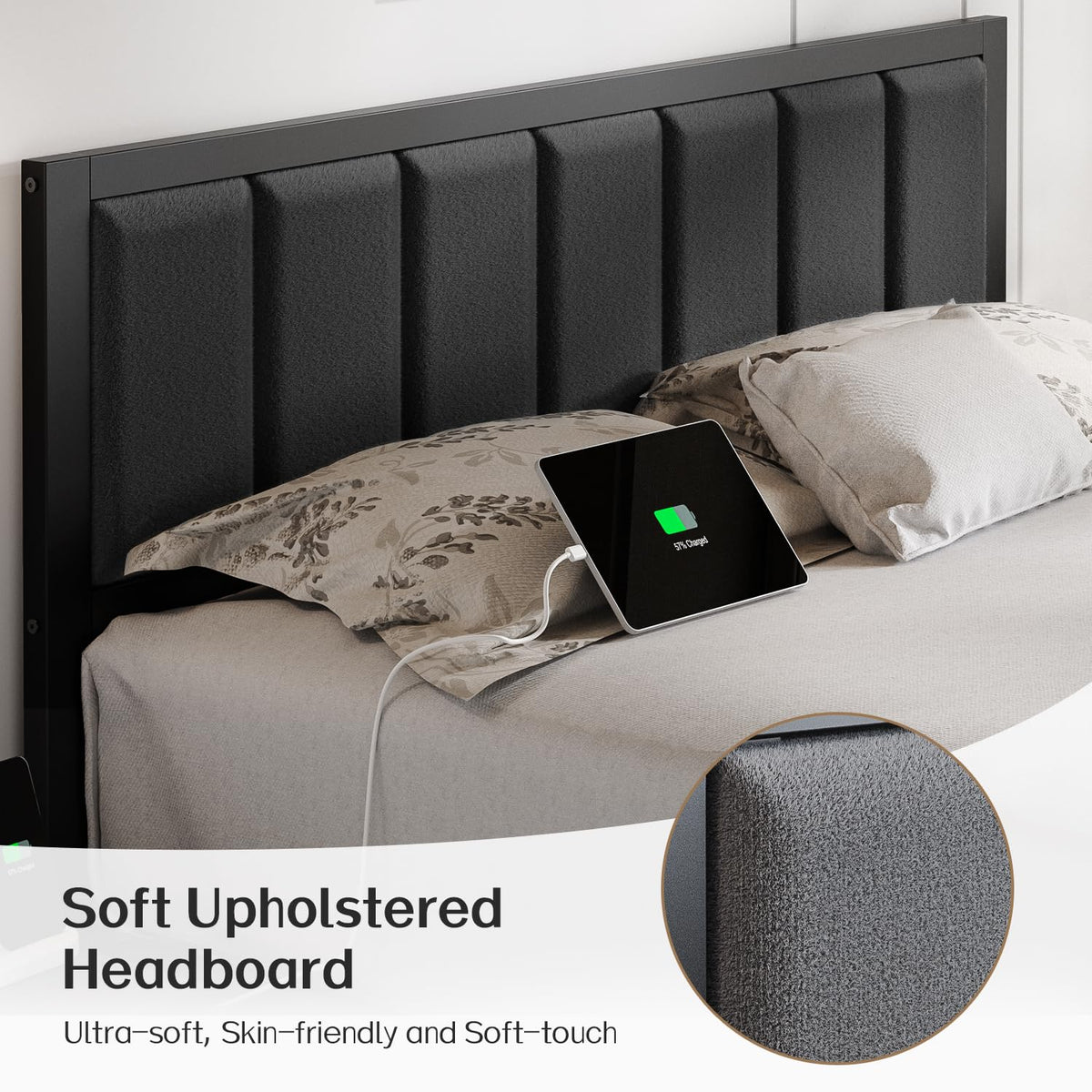 Full LED Bed Frame with Charging Ports
