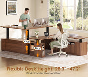 SEDETA L Shaped Electric Standing Desk, 69" x 55"Height Adjustable Office Executive Desk with 4 Drawers and Storage Shelves, Fluted Sit Stand Computer Desk with Power Outlet for Home Office