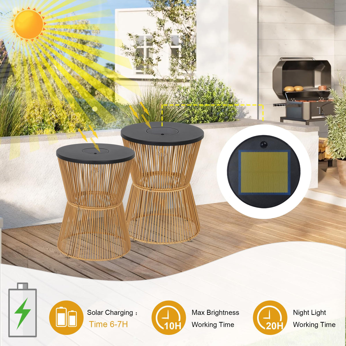 Solar Rattan Side Tables, Set of 2