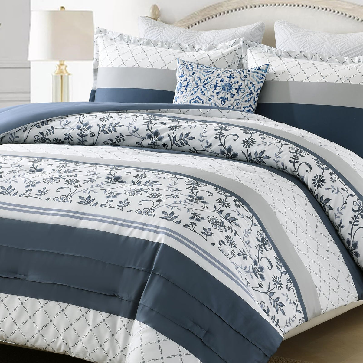 Navy Floral Cotton Comforter Set