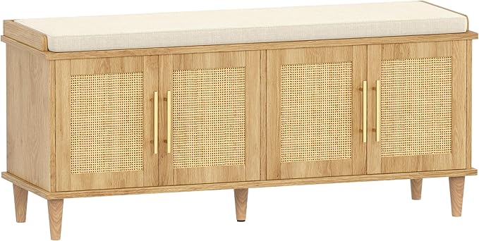 Rattan Shoe Storage Bench with Cushion