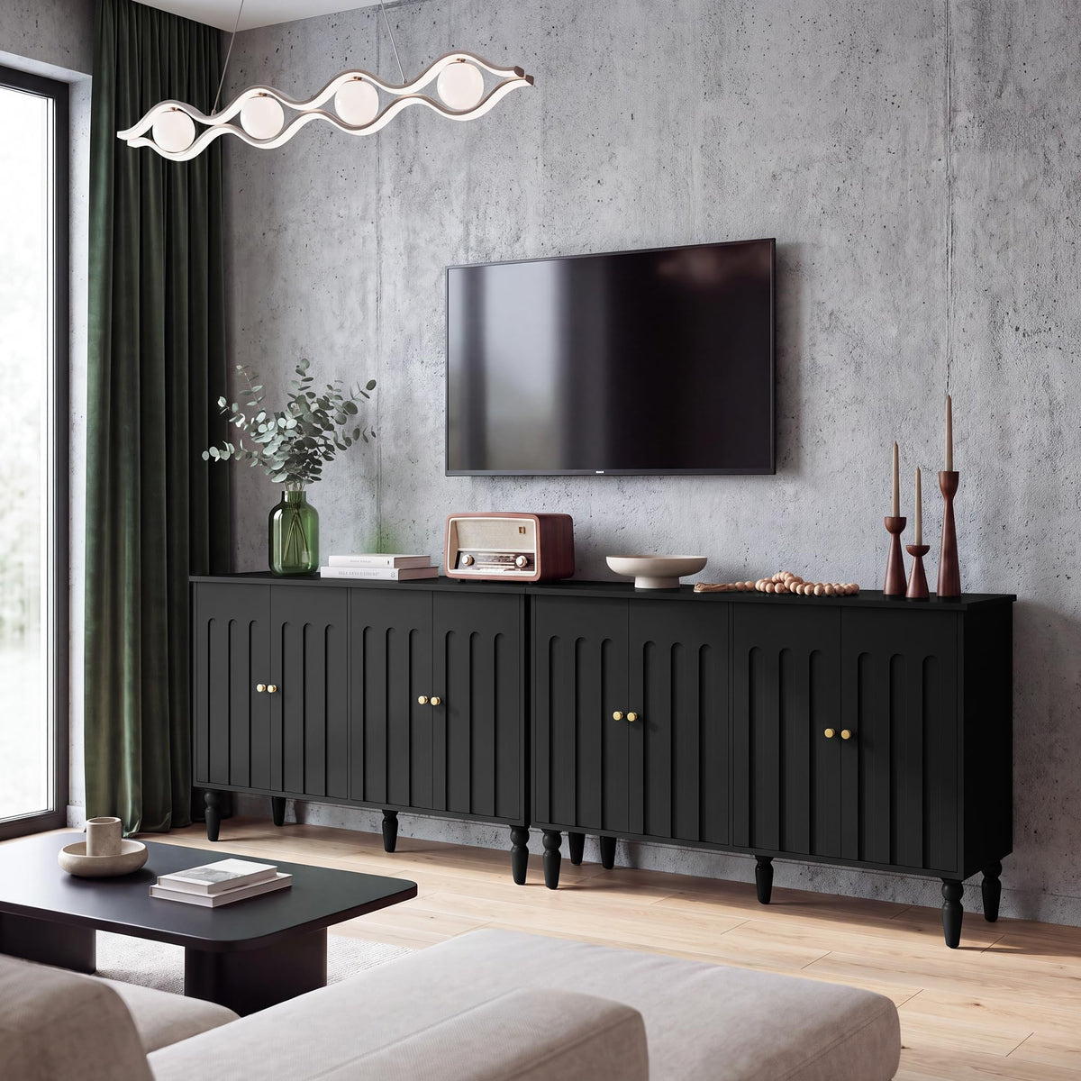 Surmorn 47” Arched Fluted Sideboard Buffet Cabinet with Storage, Black
