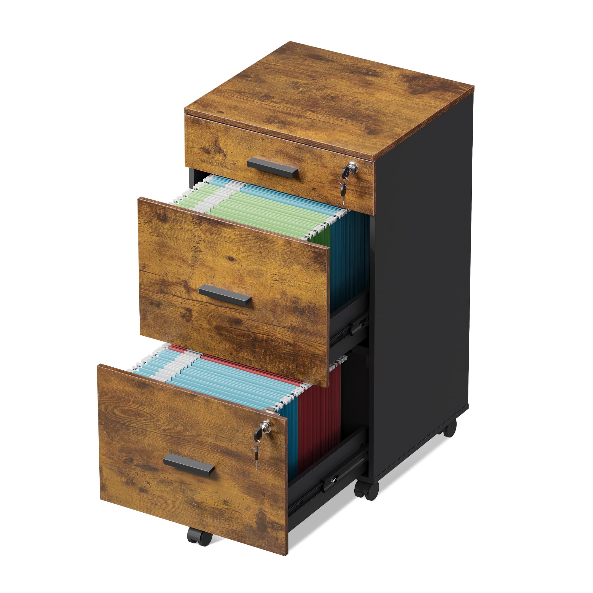 3-Drawer Rolling File Cabinet with Lock