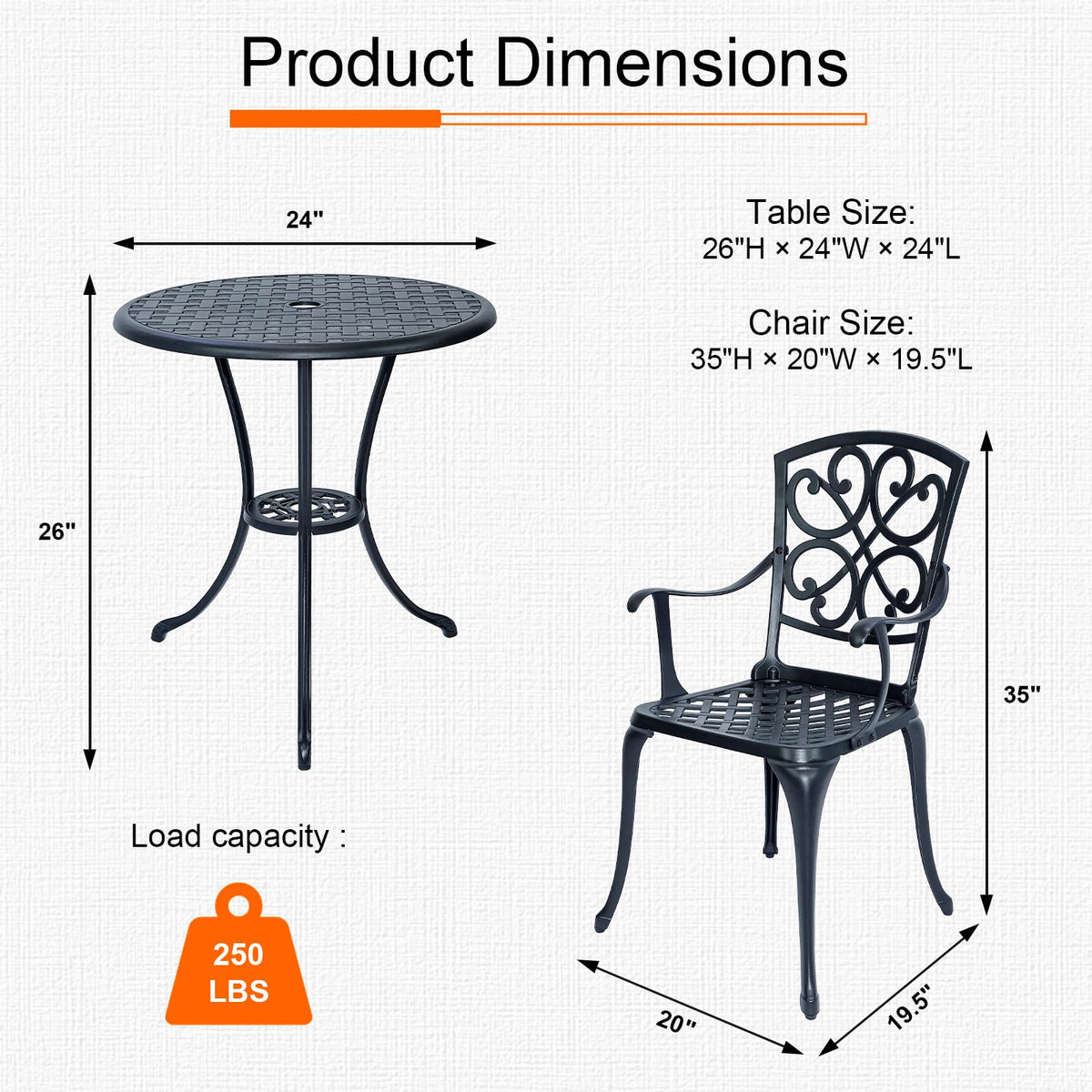 Withniture 3 Piece Outdoor Bistro Set,Patio Table and Chairs Set of 2