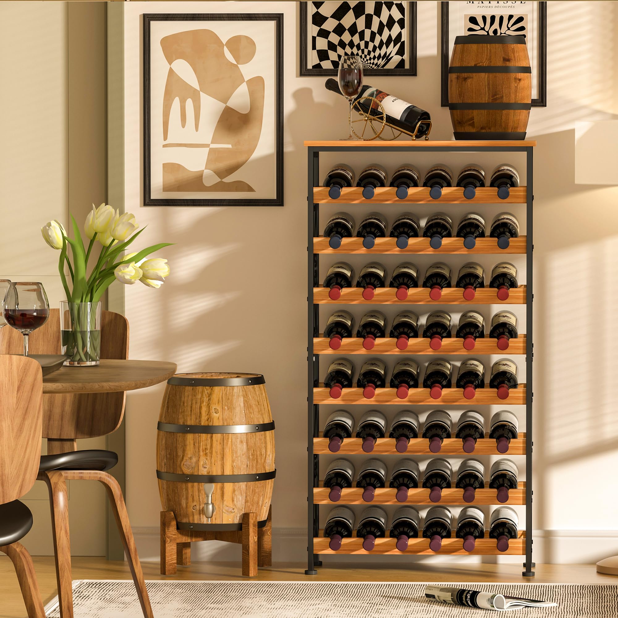 Sonyabecca 48 Bottle Wine Rack Freestanding Floor with Wood Top,8-Tier Wine Storage Shelf with Serving Station, Wine Holder for Kitchen, Bar, Dining Room, Home Bar Cabinet for Wine Bottles, No Wobble