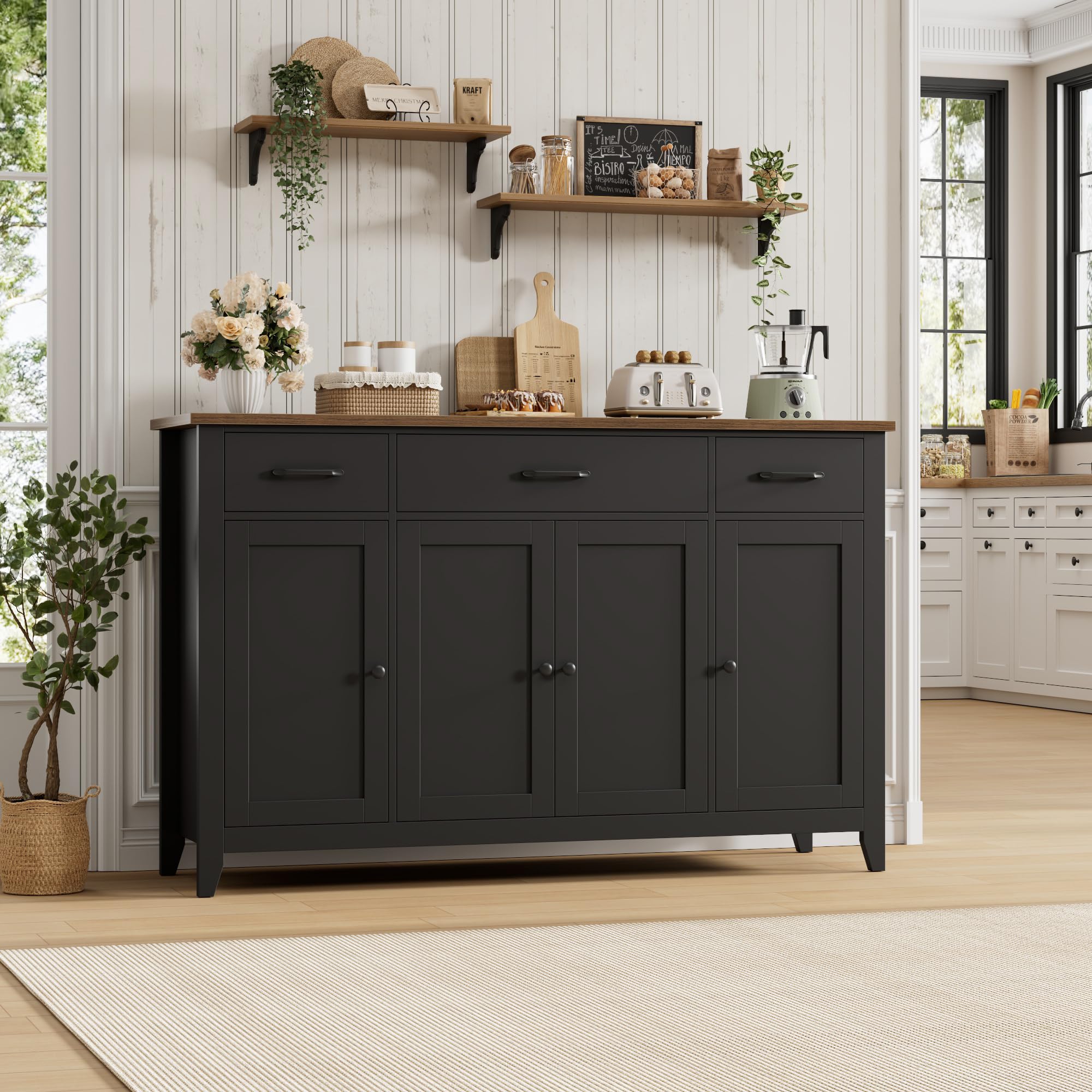 55" Buffet Cabinet with Drawers & Adjustable Shelves