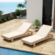 Acacia Wood Outdoor Chaise Lounge Set of 2 with Adjustable Backrest & Cushions