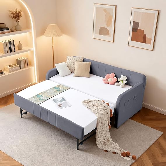 Twin Velvet Daybed with Pop-Up Trundle