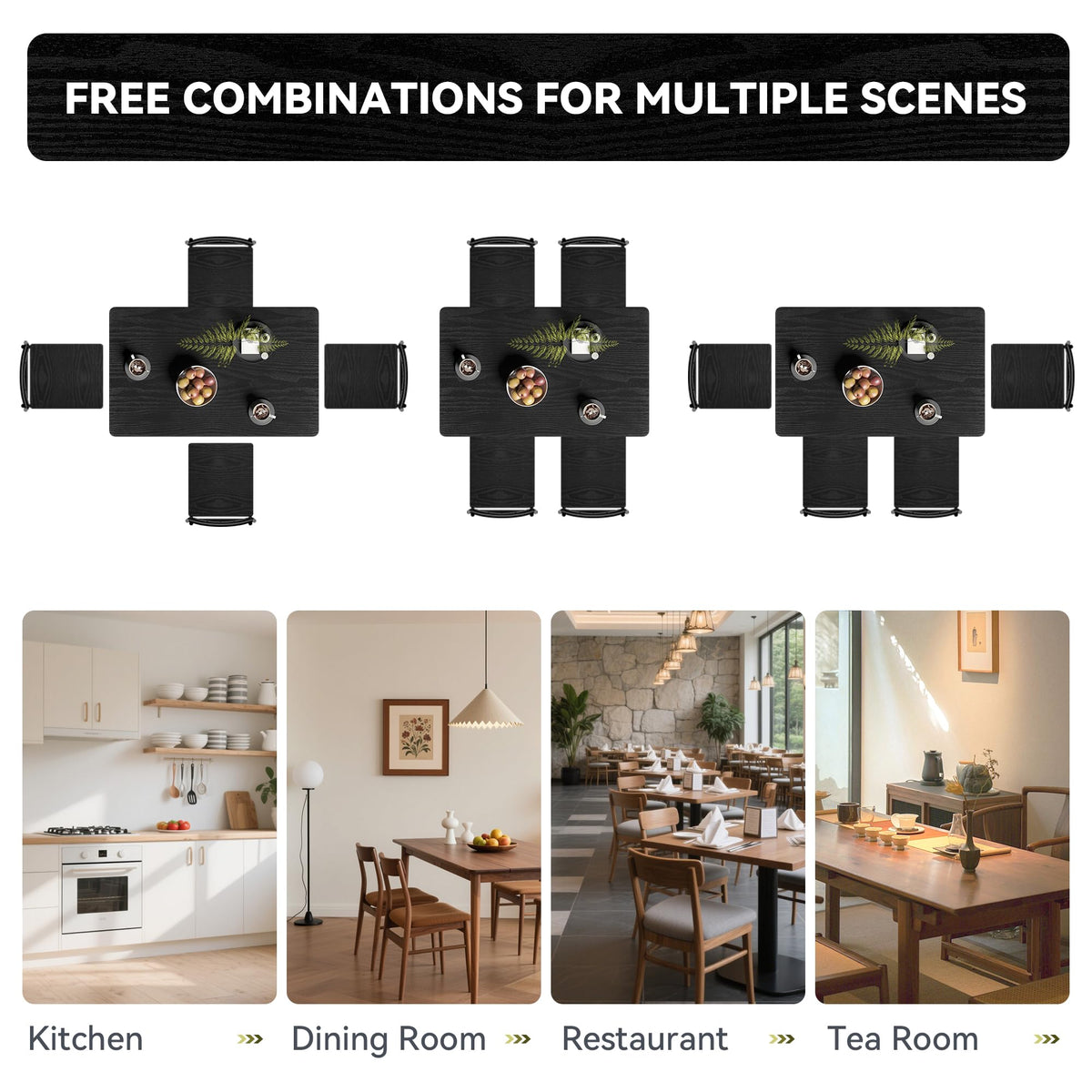 AMICLIBER 5 Piece Dining Table Set, Wood Kitchen Table and Chairs for Small Space,Breakfast Nook,Easy Assembly,Black