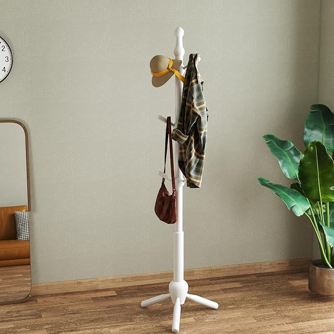 Solid Wood Coat Rack Stand with 9 Hooks