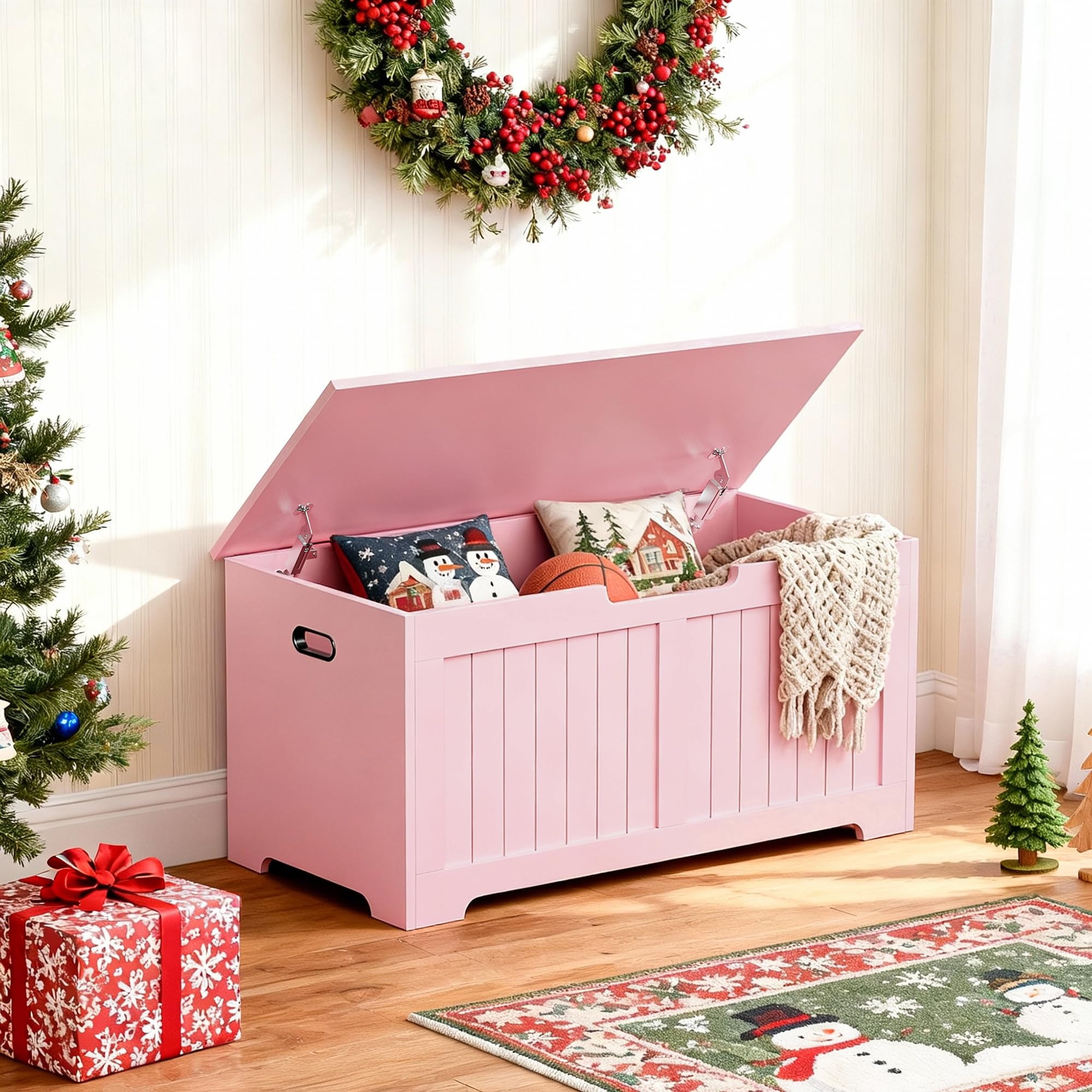 39" Wooden Storage Chest Bench with Safety Hinges