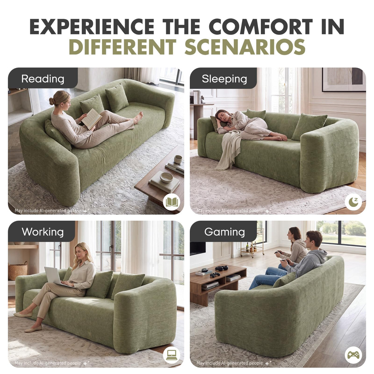 Hyfirm Boneless Cloud Couch for Living Room Deep Seat Memory Foam Sofa