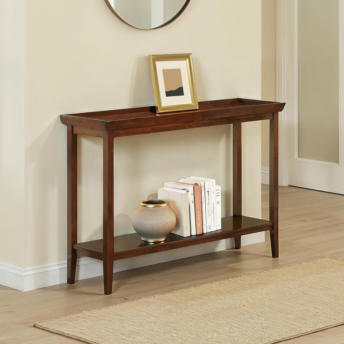 Espresso Console Table with Shelf