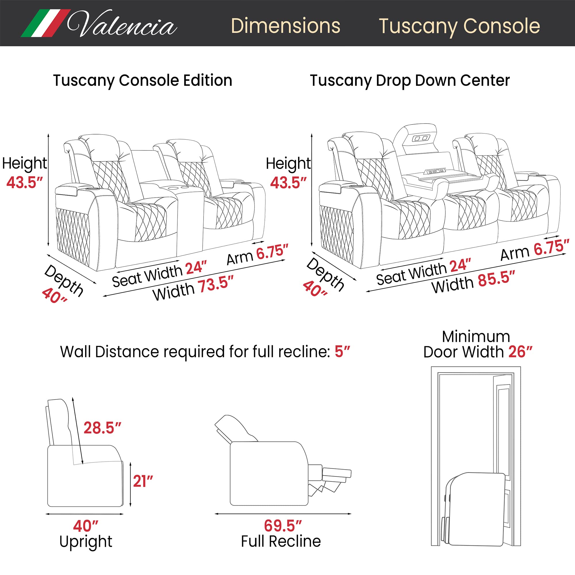 3-Seat Power Recliner with Center Console