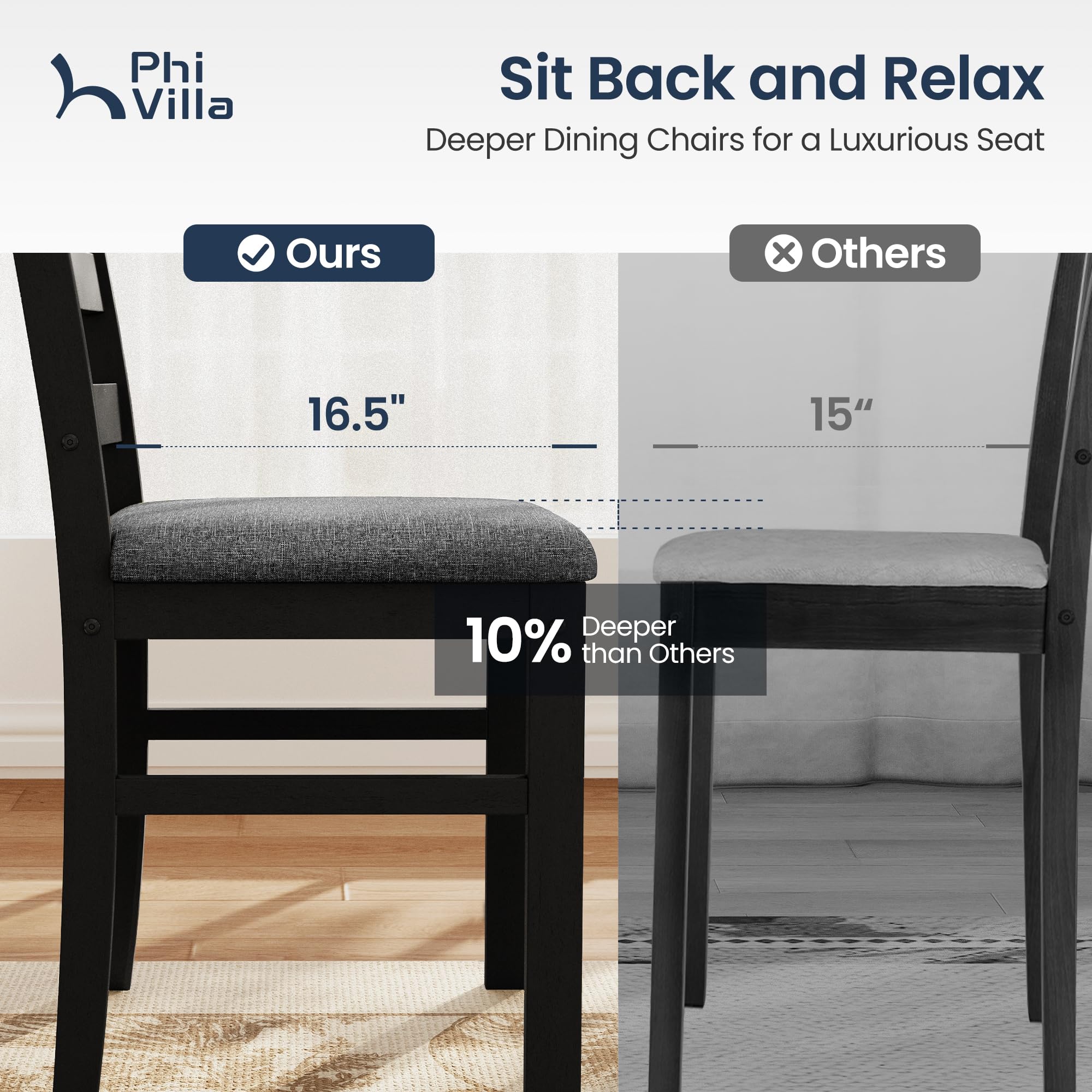 5-Piece Solid Wood Dining Table Set with Faux Marble Top