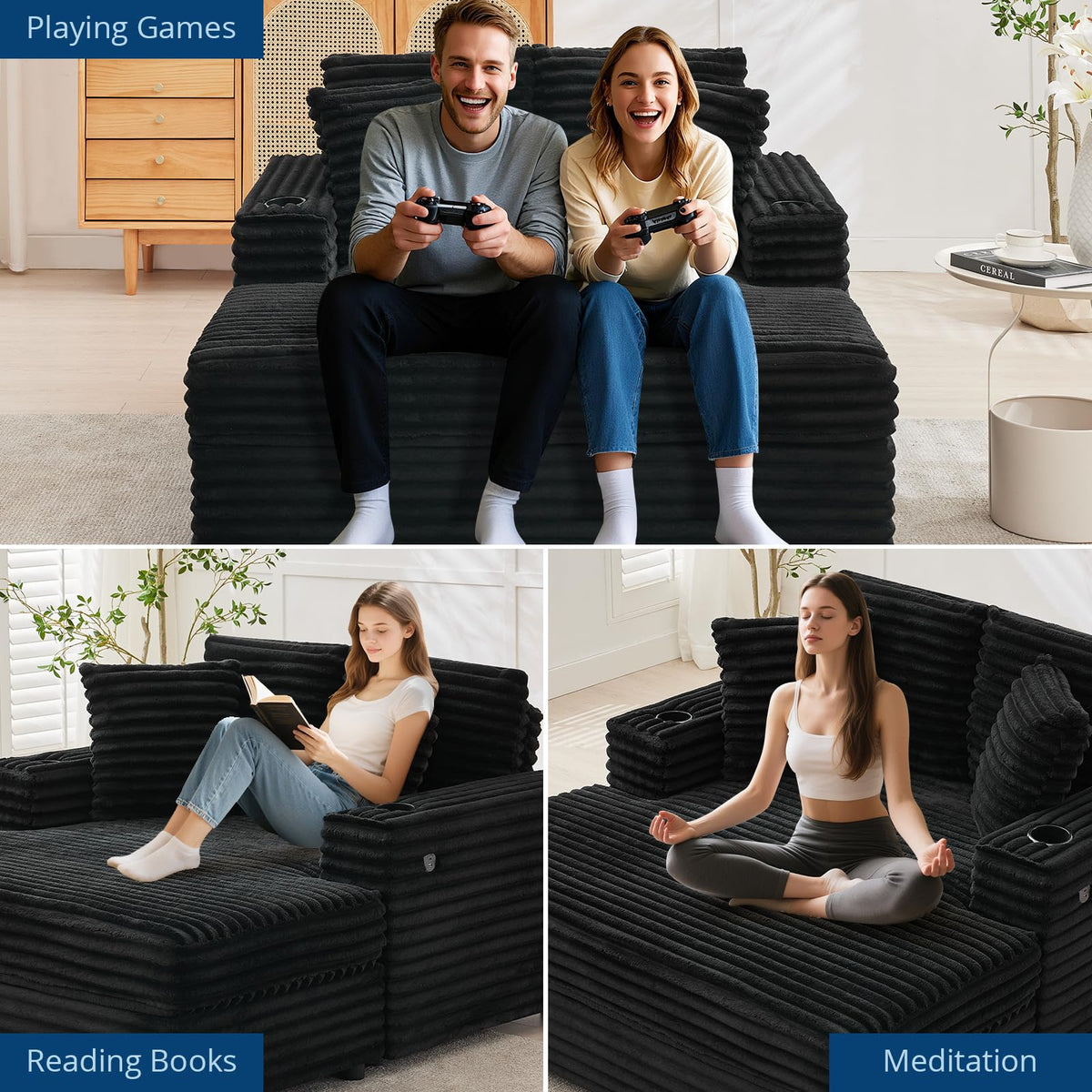GarveeHome 60" Oversized Indoor Recliner Chair for Living Room, Black