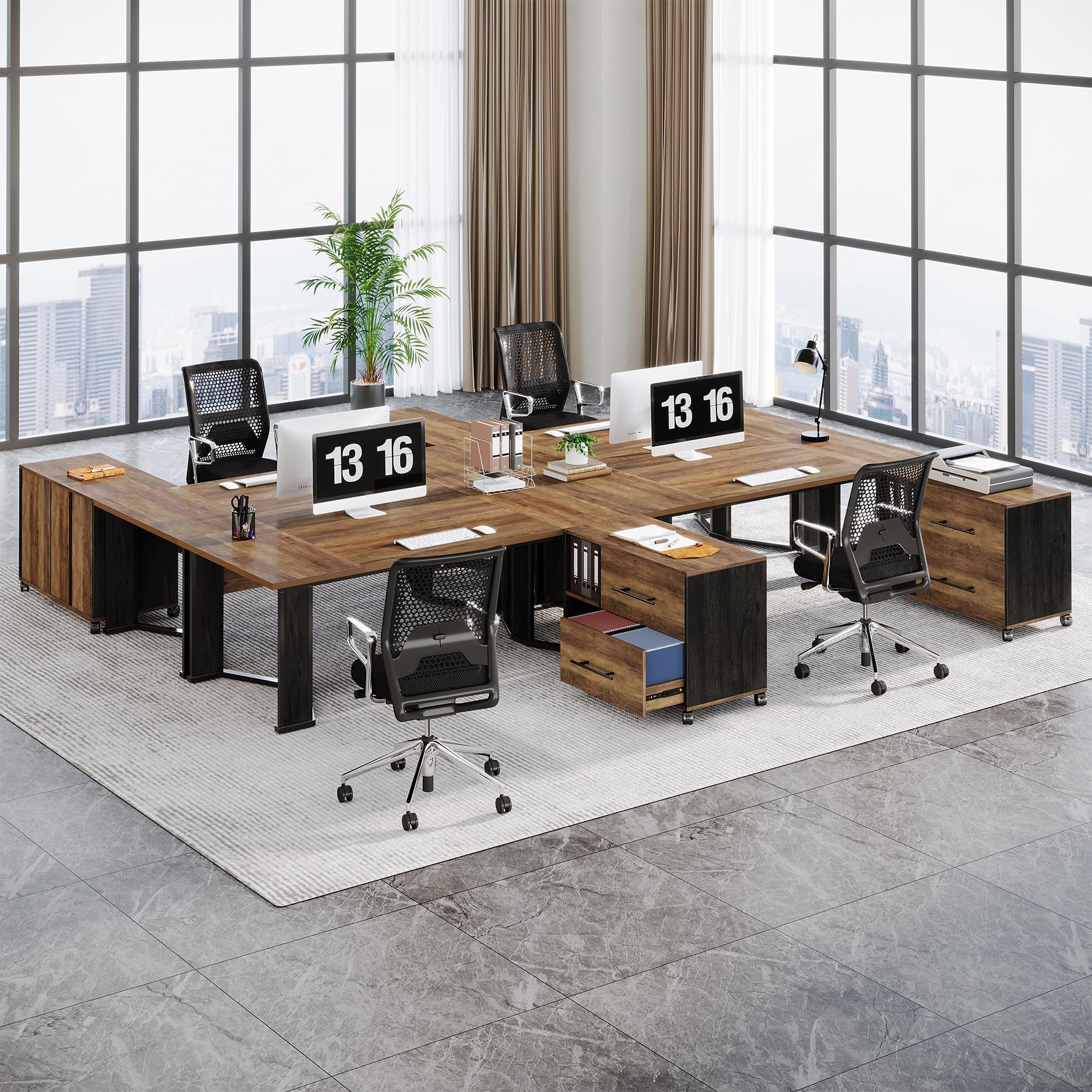 L-Shaped Executive Desk with File Cabinet