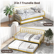 Giantex Twin Daybed with Trundle Gold, Metal Day Bed with Convenient Pull-Out Trundle Bed, Metal Slats, Lockable Universal Wheels, 2-in-1 Daybed Bed Frame for Guest Room, Living Room, Bedroom