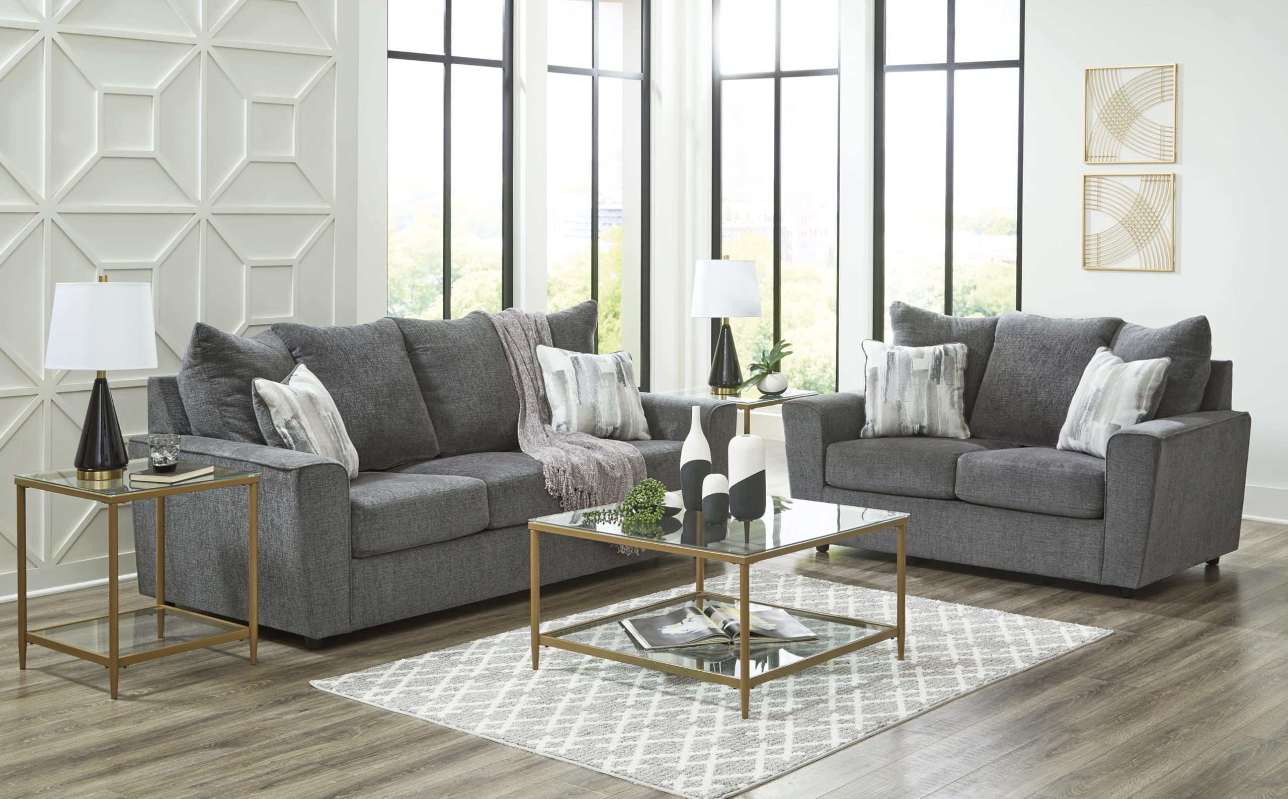 Dark Gray Flared Arm Chenille Sofa