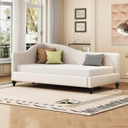 Merax Twin Size Bed Frame Daybed, L-Shaped Linen Day Bed Corner Sofa for Living Room & Guest Room, No Box Spring Needed, Beige