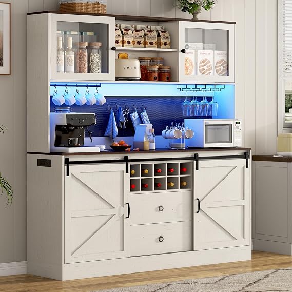 Farmhouse Coffee Bar Cabinet with LED Lights