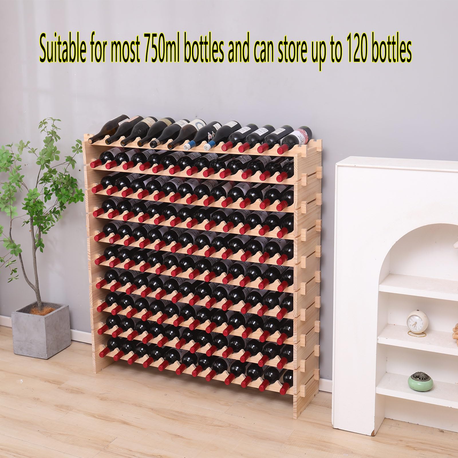 120-Bottle Stackable Pine Wood Wine Rack