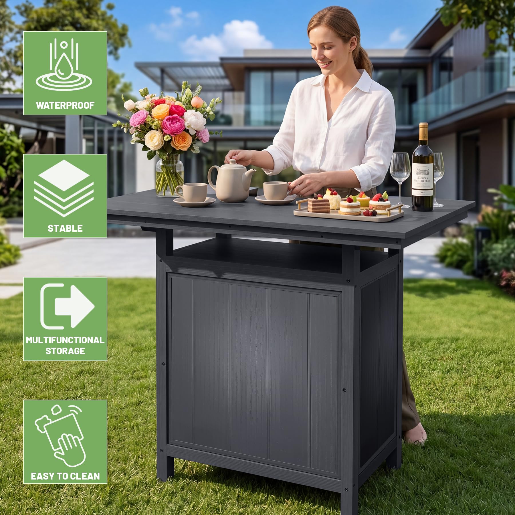 SHPAI Outdoor Bar, Patio Bar, Outdoor Kitchen Island, Outside Bar, Backyard Bar, HDPE & Aluminum Frame for Entertaining