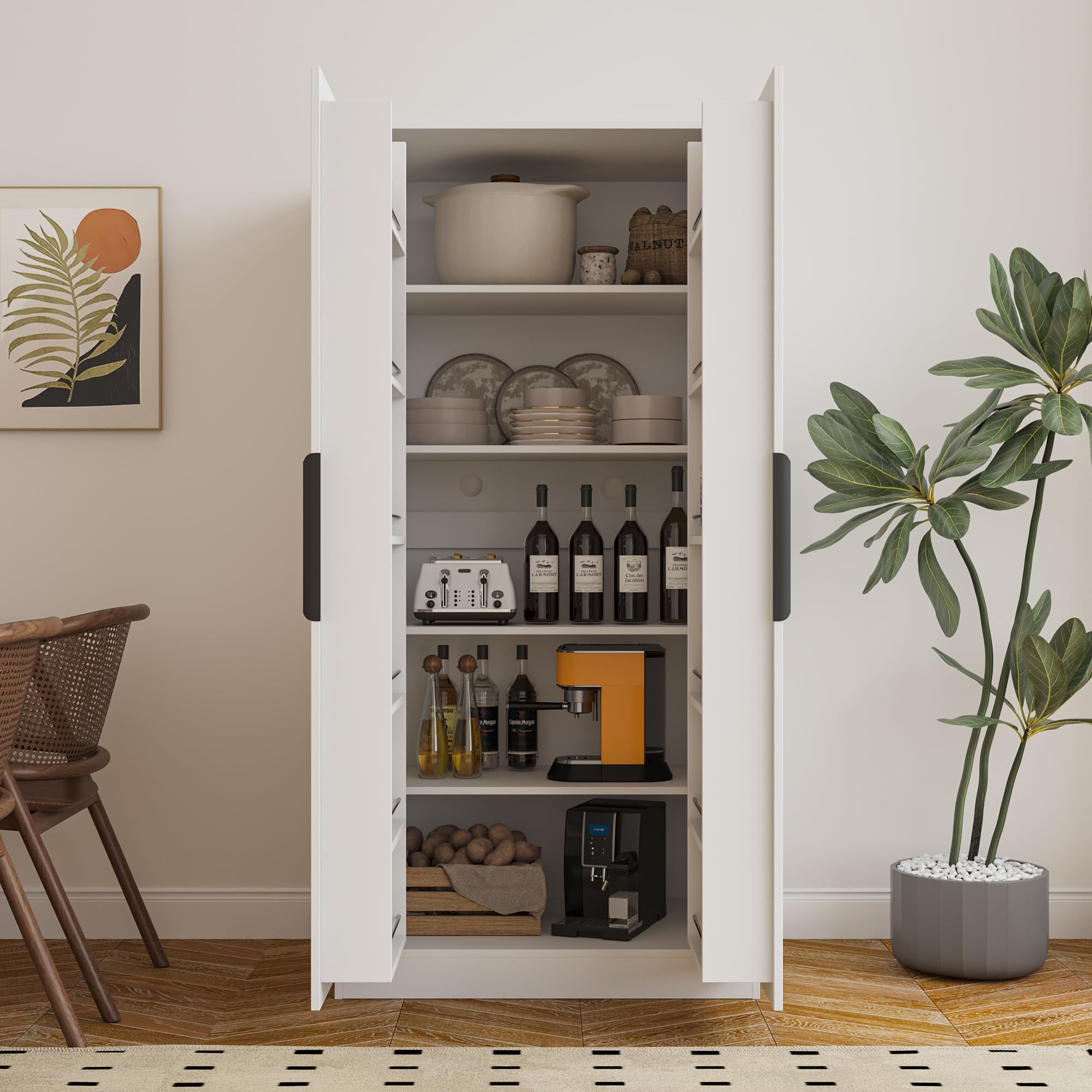 Gagihoom 22 inch Deep Kitchen Pantry Cabinet Storage Organizer with Fridge Space,Wood White Food Kitchen Cupboard with 12 Door Shelves Storage Dining Room Furniture (White)