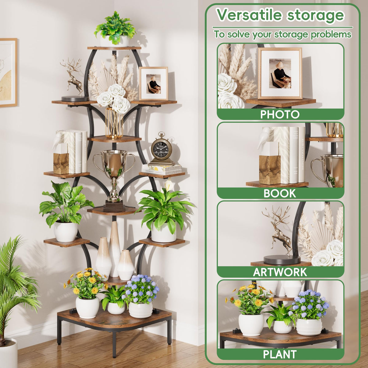 Corner Plant Stand with Grow Lights