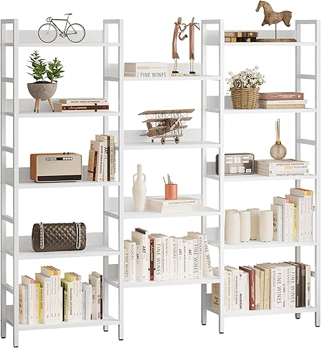 Industrial X-Shape Bookshelf with 14 Shelves, Triple Wide
