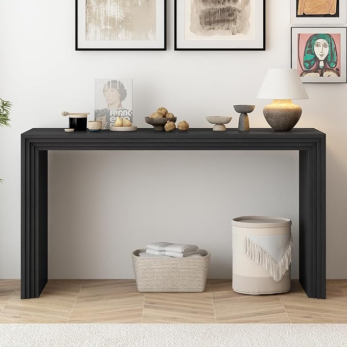 Farmhouse Console Table with 2 Drawers, Waterfall Edge Entryway Table