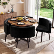 35.4" Square Dining Table with Rounded Corner, Brown Table ＆ Black Chairs