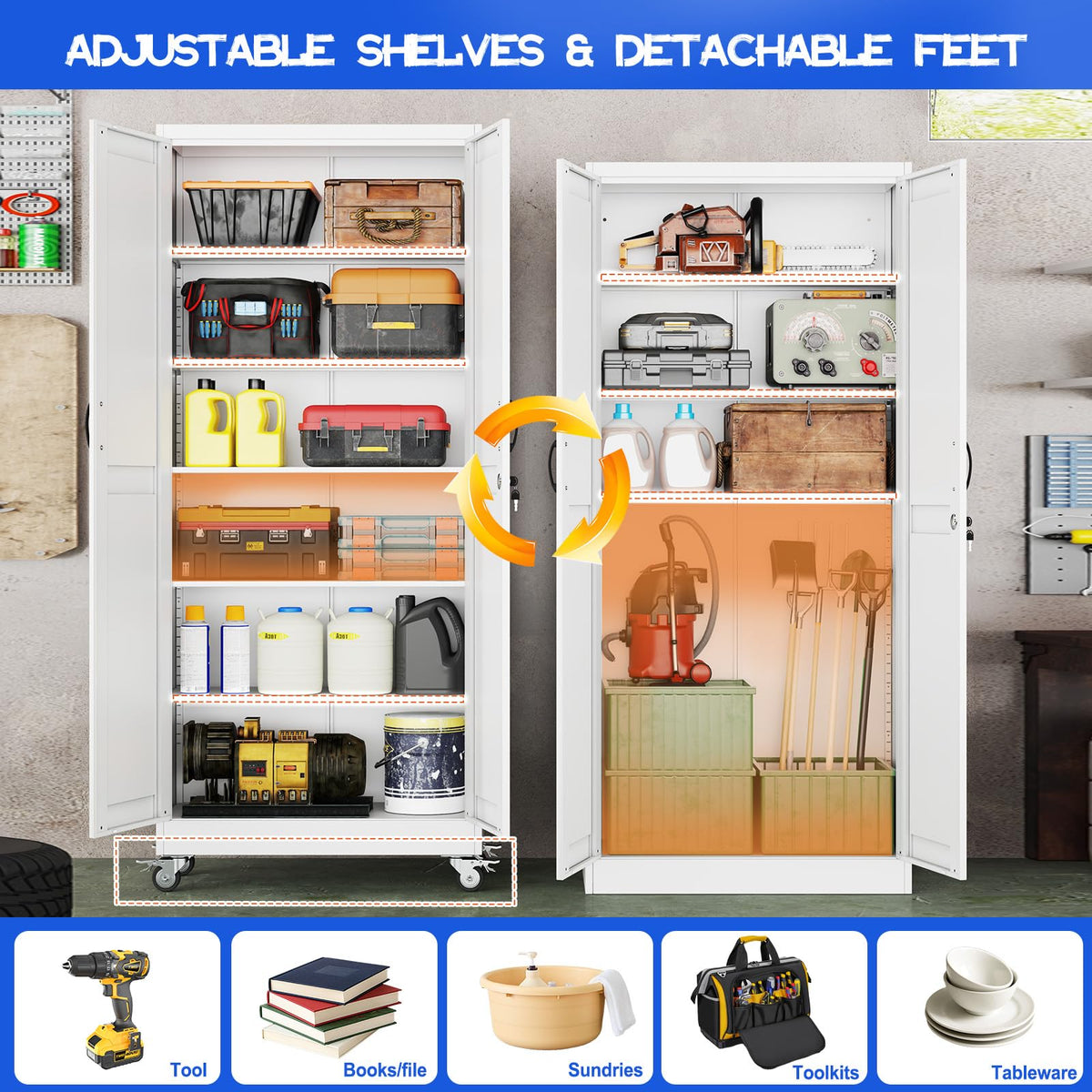 GAIOUS 74.8" Tall Metal Storage Cabinet with Lock and Wheels, File Cabinet