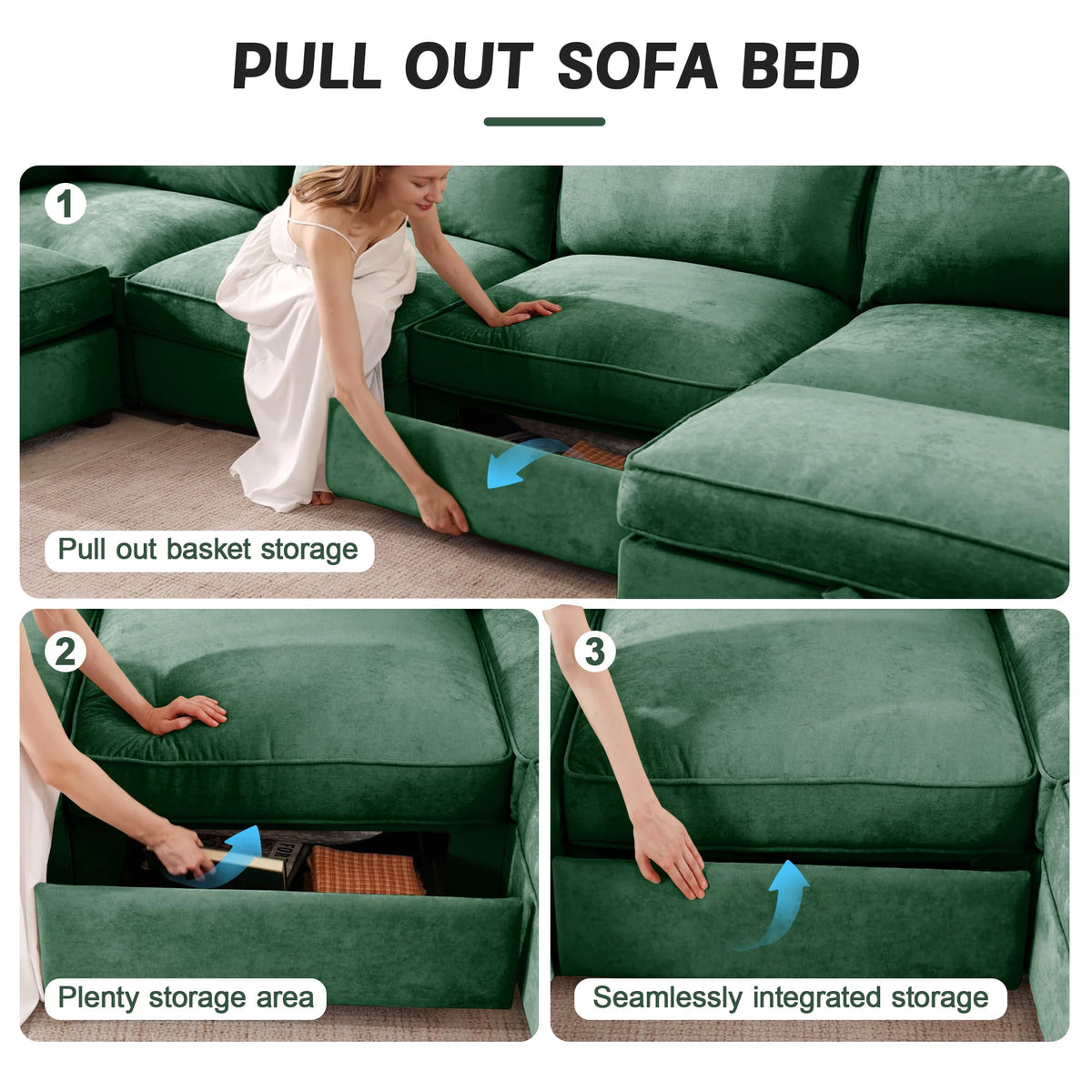 Green Chenille Storage Loveseat