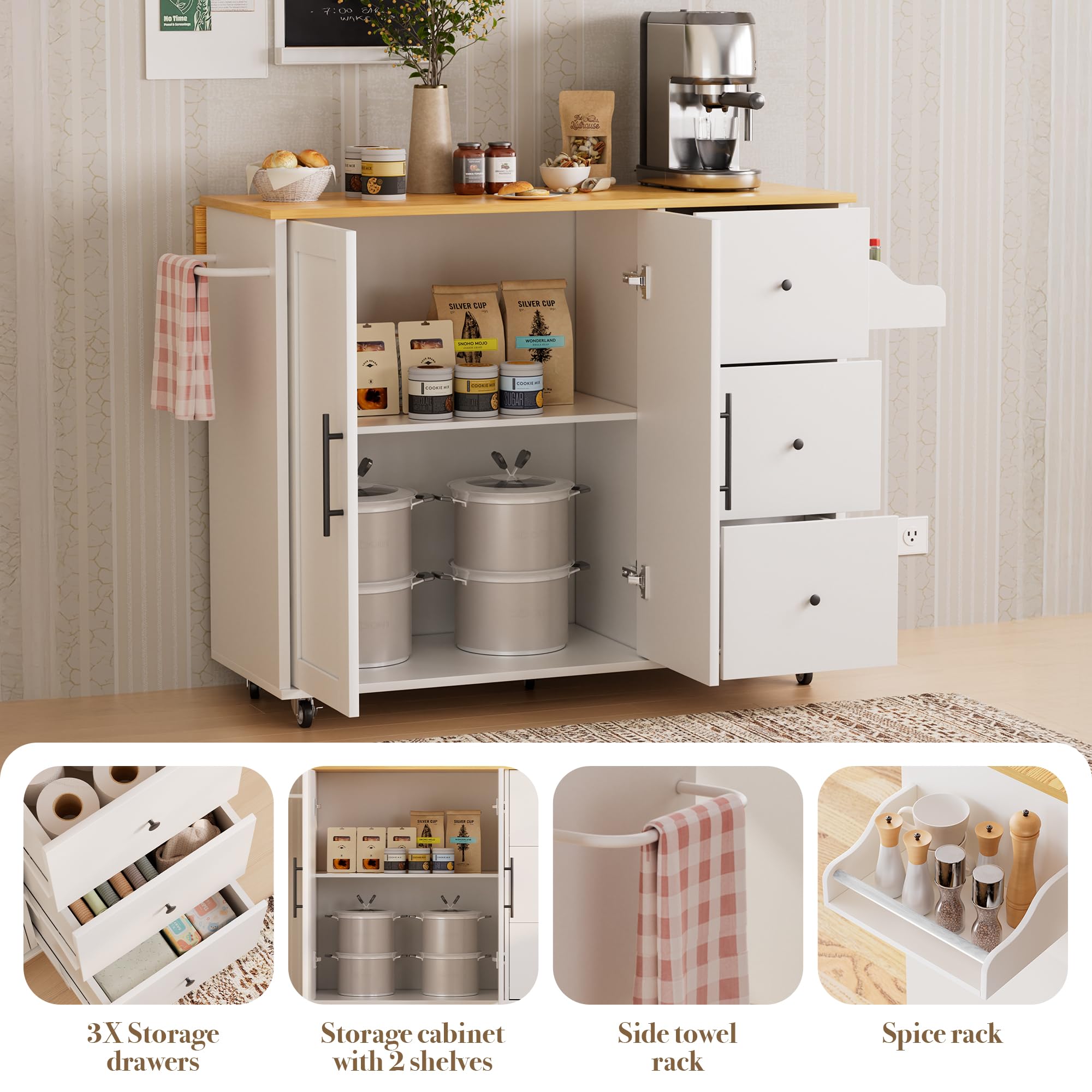 Kitchen Island Cart with Drop Leaf & Storage