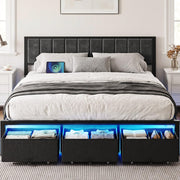 OLEVS King Bed Frame with 3 Drawers, Charging Station & RGB LED Lights