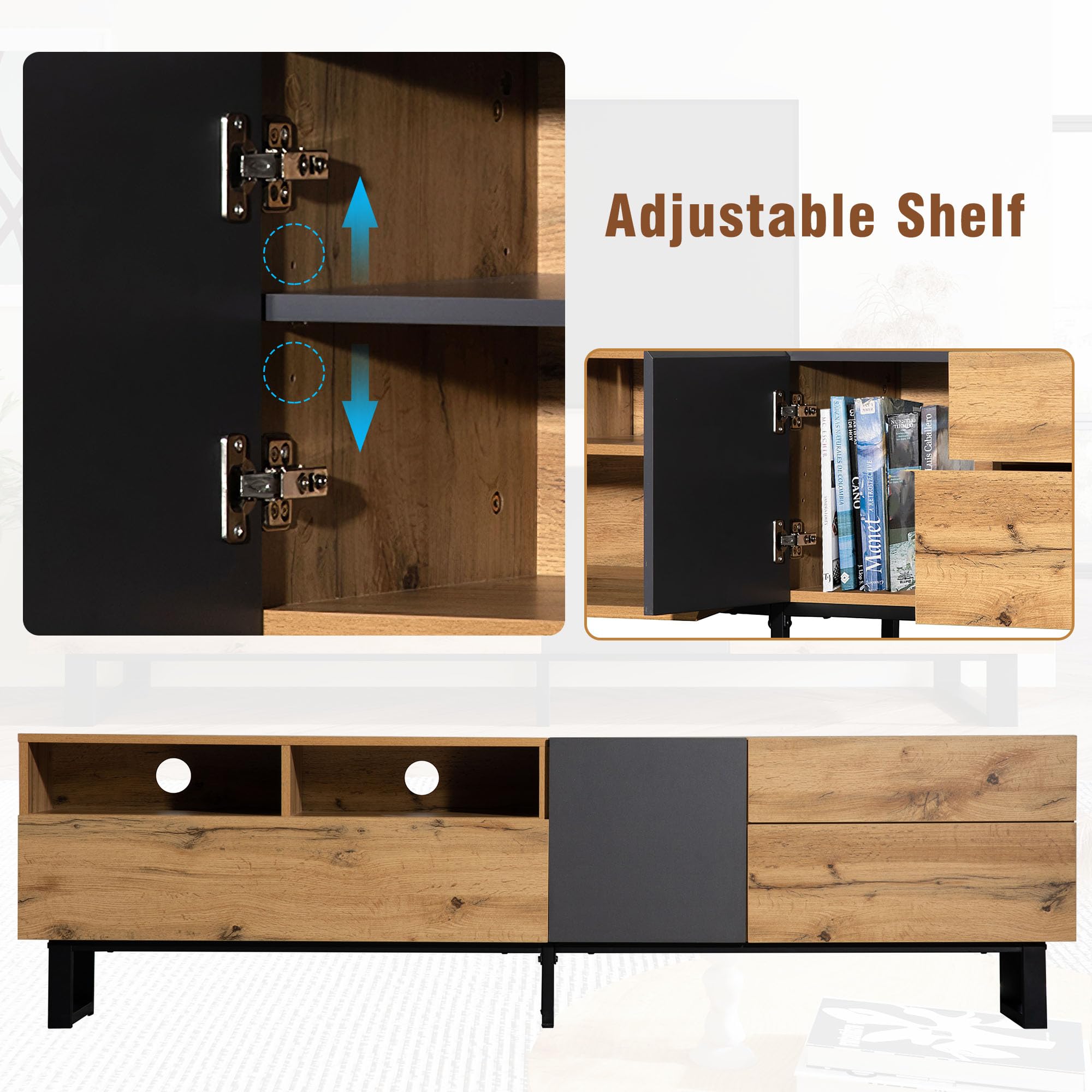 70" TV Stand with 3 Cabinets & Open Shelf