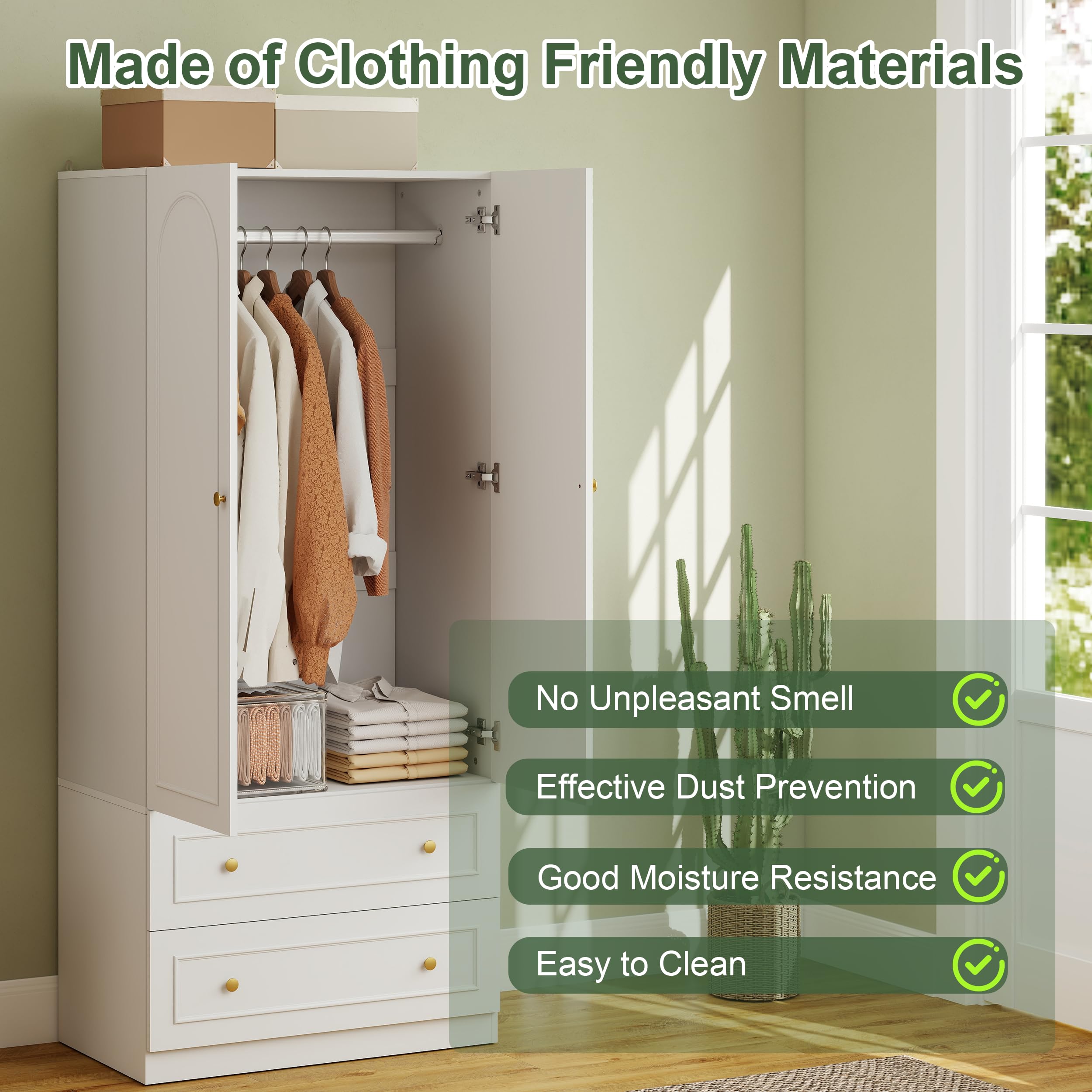Wooden Armoire Wardrobe Closet with 2 Doors & 2 Drawers
