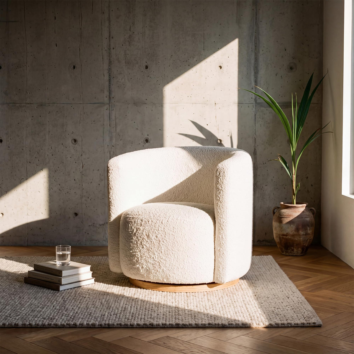 Cream Swivel Barrel Chair