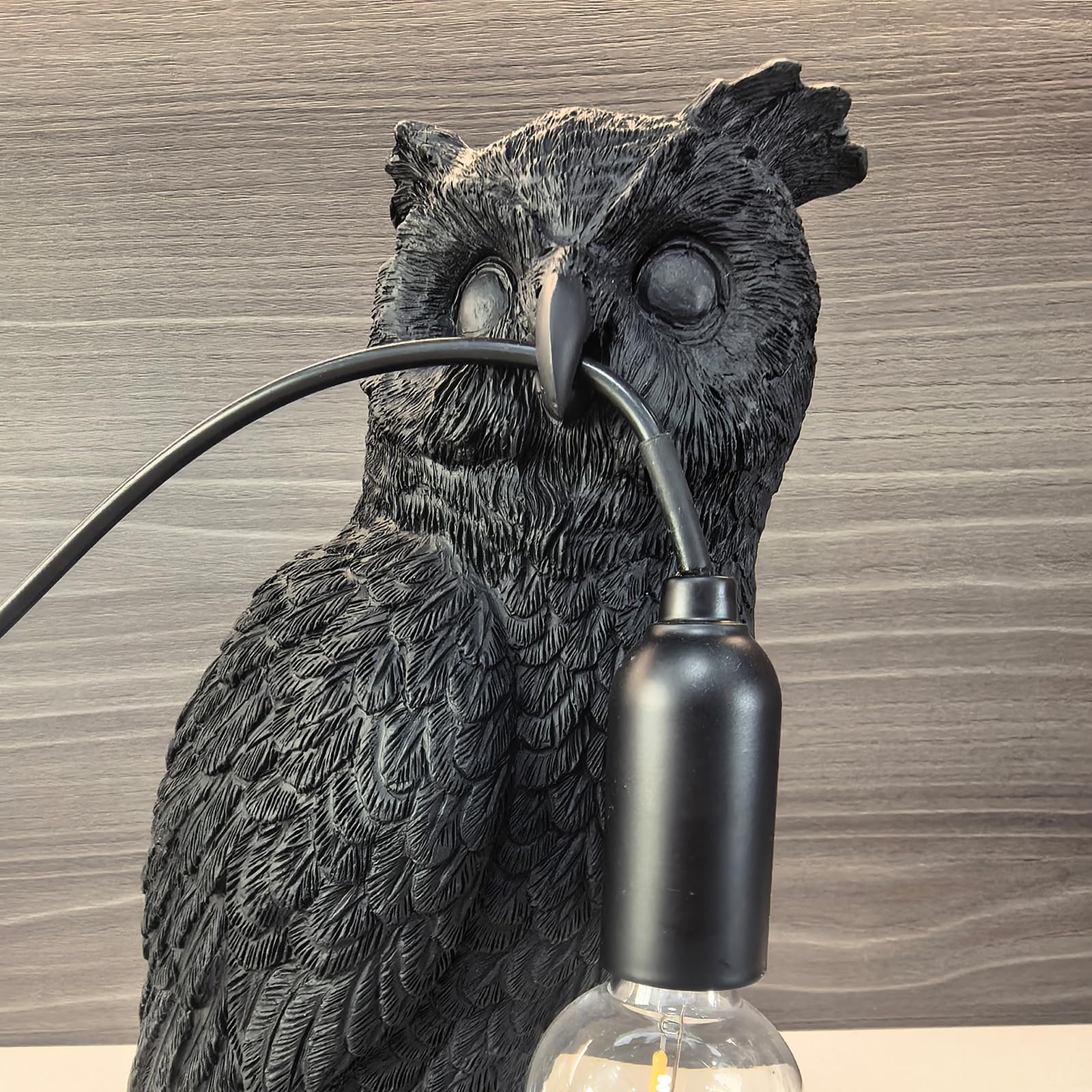 RUIQBMAY Resin Owl Table Lamp Themed Animal Desk Lamp Art Bird Night Light Lamp for Bedside,Living Room,Office Decor,AC 110V (Black Owl Lamp)