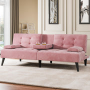 Meilocar Futon Sofa Bed, 64 in Small Couch with Cup Holders, Pink