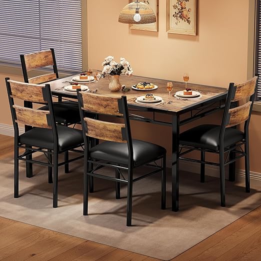 5-Piece Industrial Dining Table Set for 4