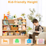 kidi house Kids Bookshelf and Toy Storage Shelf, Wooden Montessori Bookshelf, 3-Tier Toy Shelves with 7 Cubby, Classroom Furniture, Birch Children Bookcase, Book Shelf for Kids Room, Nursery, Playroom