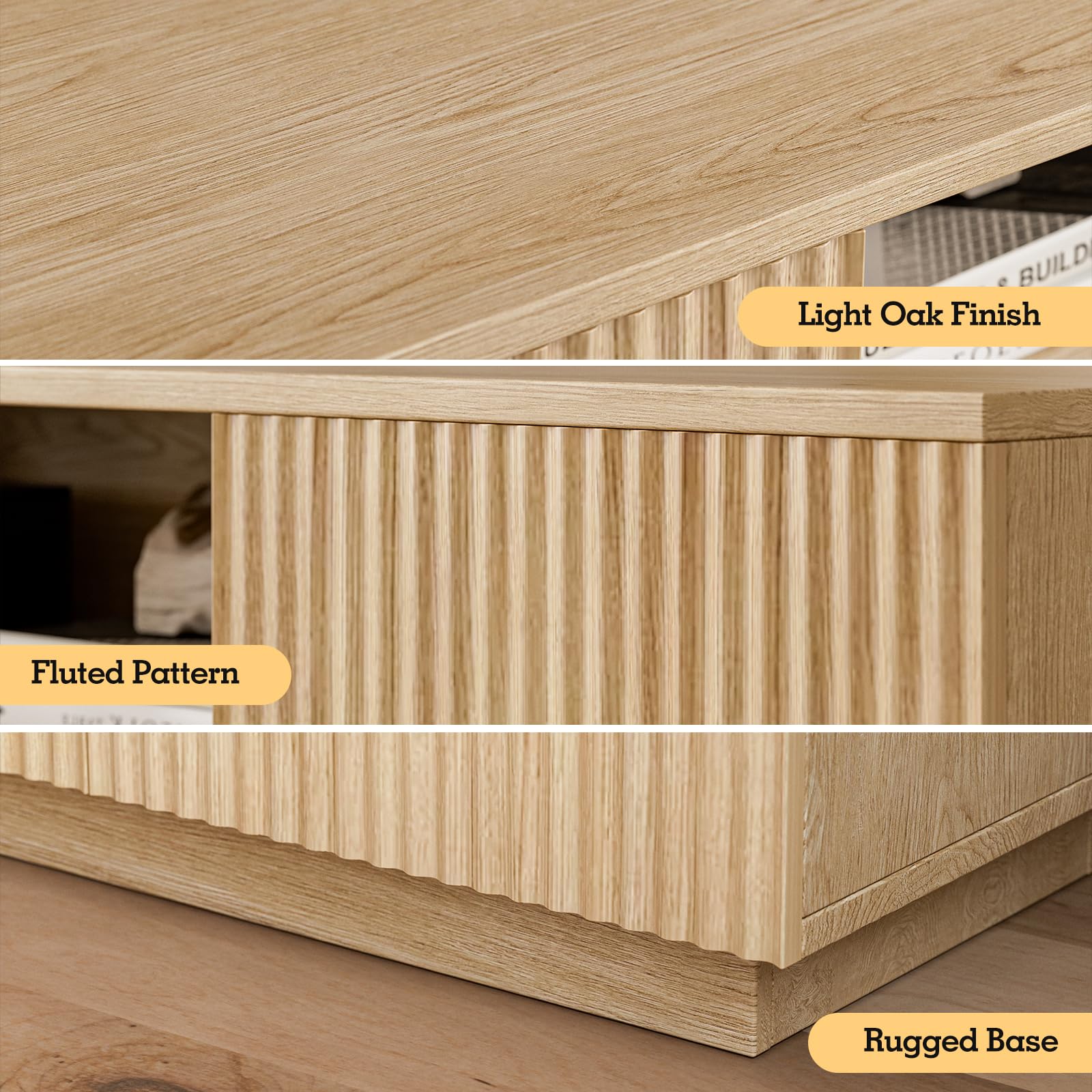 Fluted TV Stand with Storage Cabinets & Drawer, Fits TVs Up to 70"