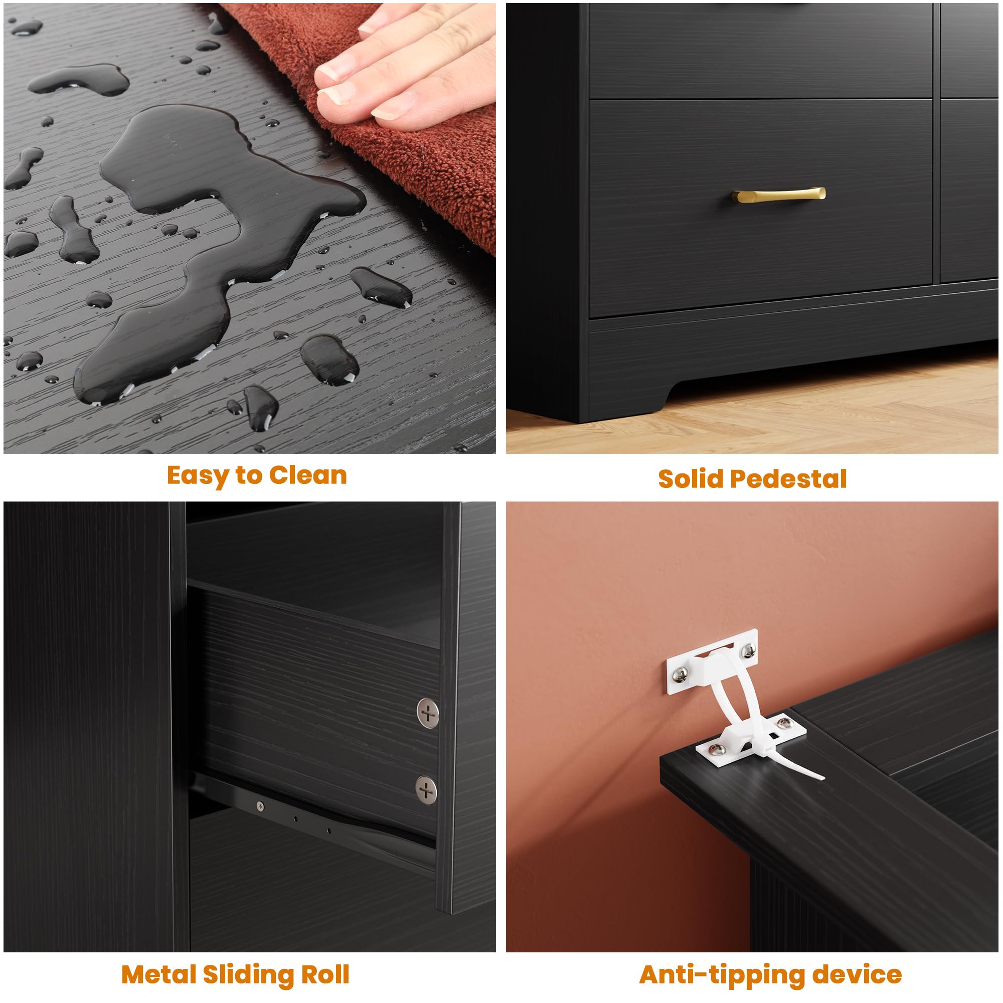 9-Drawer Dresser with LED Light & Charging Station