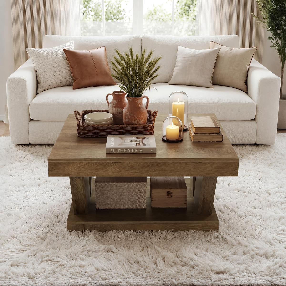 Rustic Square Coffee Table with Storage